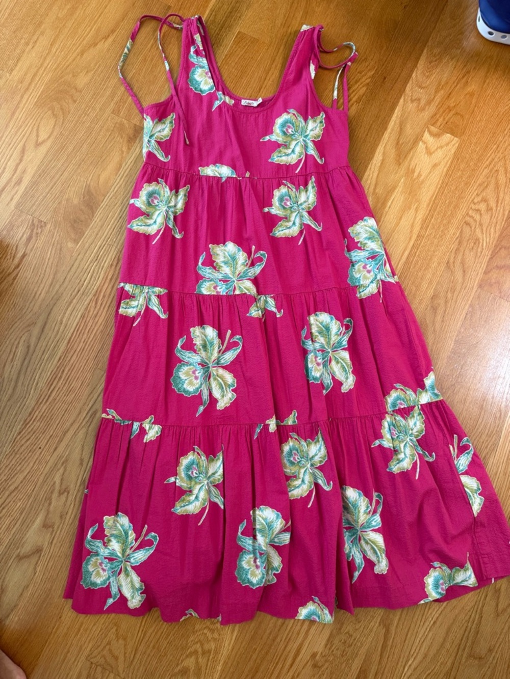 Faherty Hot Pink Floral Tiered Maxi Dress